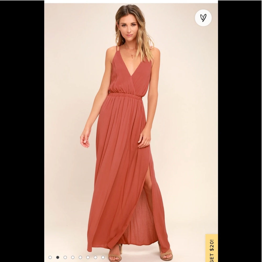 Lulu’s Lost in Paradise Rusty Rose Maxi Dress, size M